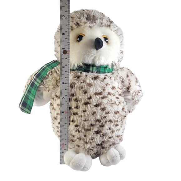 Plush Owl Toy with Green Plaid Scarf, Realistic Stuffed Animal - 11 Inches - Picture 6 of 11
